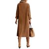Women's Fashion Casual Color Corduroy Long-sleeved Dress With Lapel Shirt , Loose Long Skirt