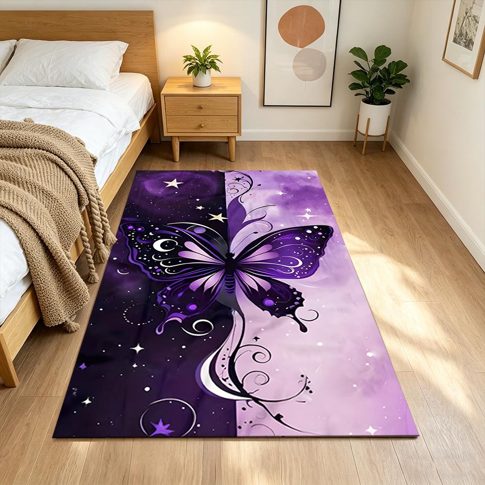 Purple Butterfly Night Magic Non-Slip Home Carpet Design for Office Decor Living Room Bedroom Gift
