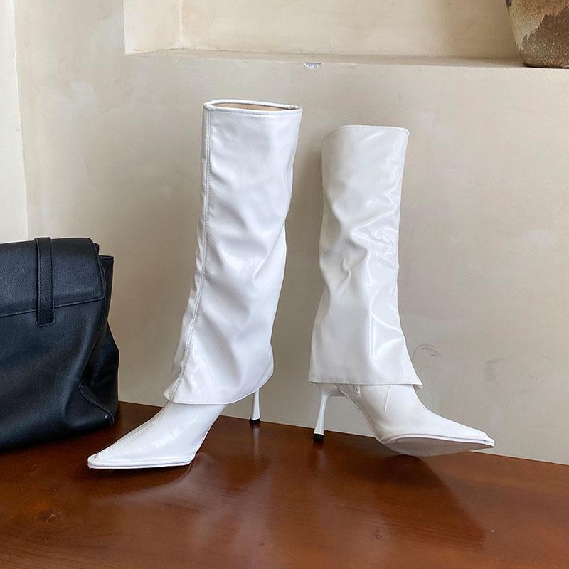 Fashion Pointed Toe Ladies Long Modern Boots Female Pumps Shoes Fashion Slip On Women Knee High Boots With Thin Heels Shoes