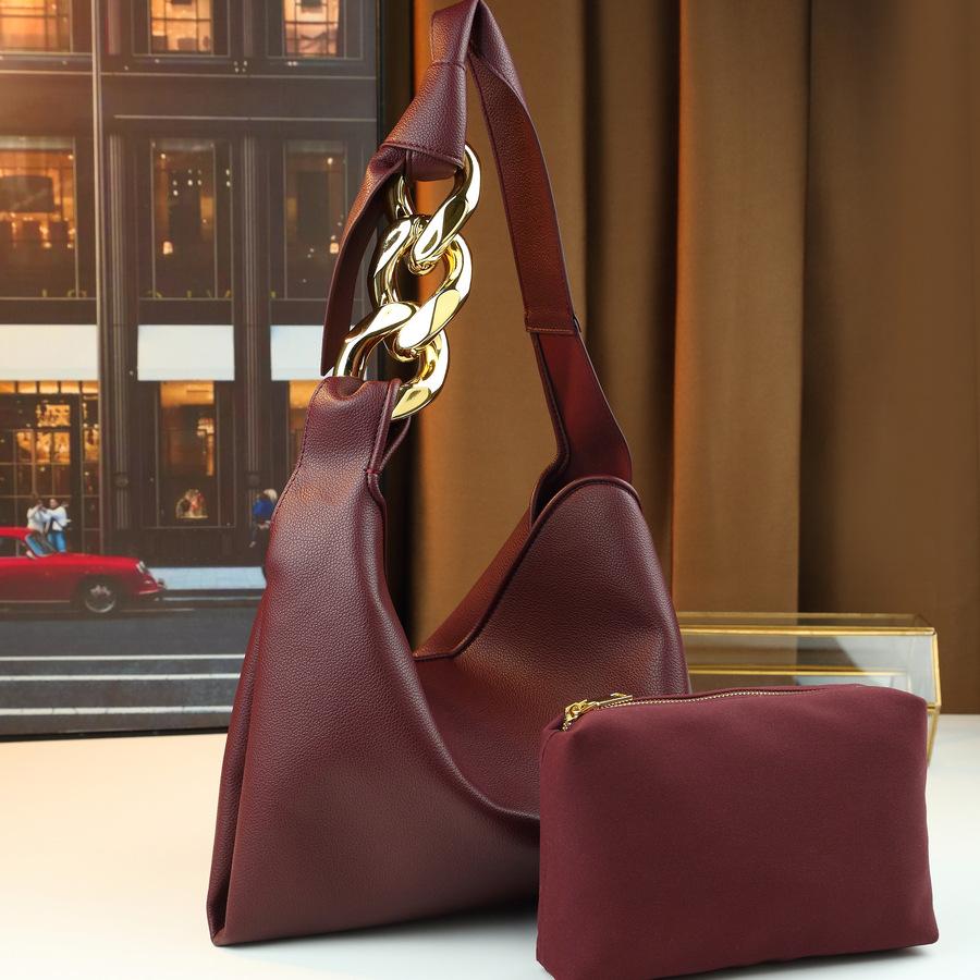 

Spring Personalized Large Iron Chain Arm Women S Bag Retro Soft Leather Tote Bag Women S Simple Work Single Shoulder Child And Mother Bag бордовый