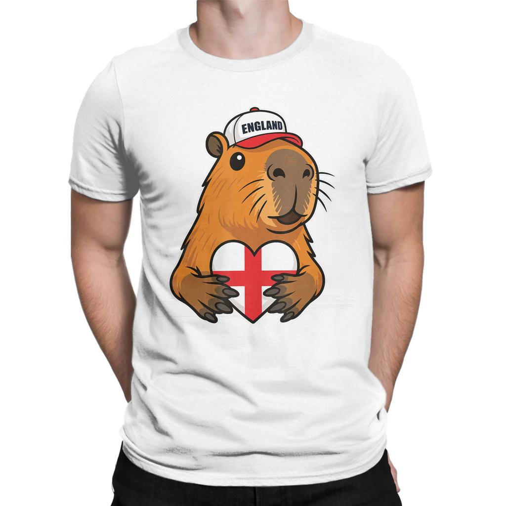 English Flag England Capybaras Tshirts Unisex Novelty Cotton Tees O Neck Short Sleeve T Shirt Printing Tops