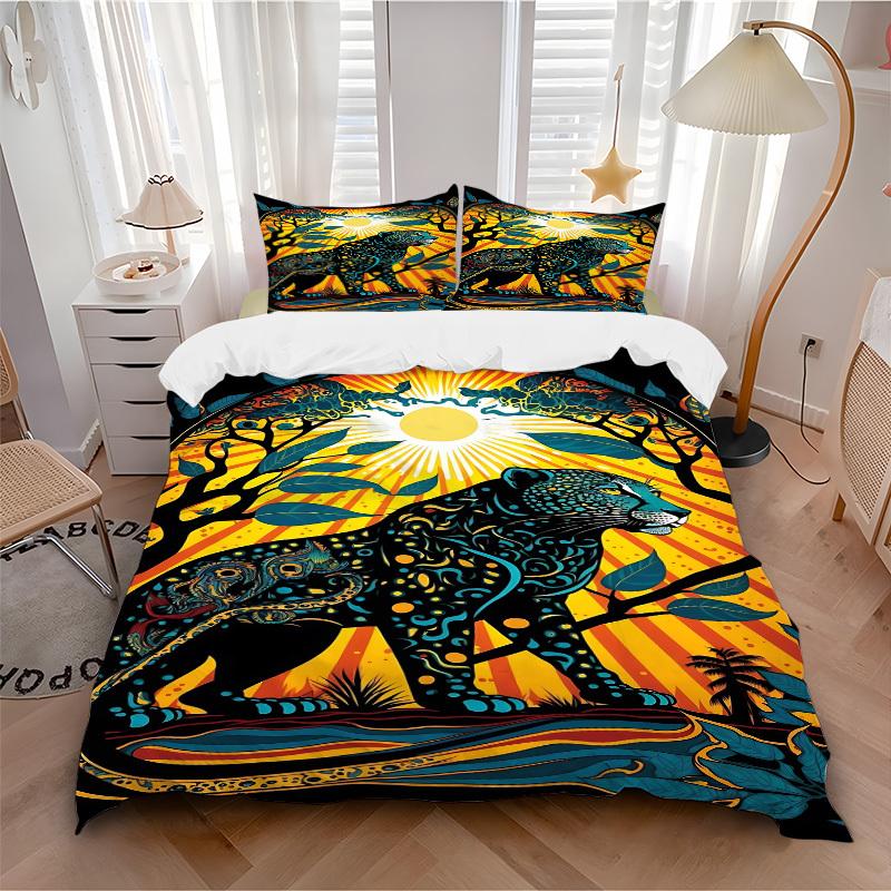 3-teiliges Dschungel-Safari-Print-Bettwäscheset - Enthält 1 Bettbezug und 2 Kissenbezüge, Ohne Bettdeckenfüllung, Ganzjahres-Heimdekoration yy251111193