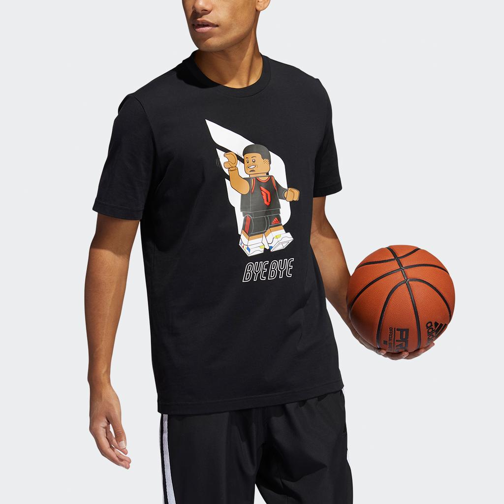 Adidas X Lego Co-Branded Dame SS Damian Lillard Fun Brick Print Basketball Sports Short Sleeve T-Shirt Men Tops Black HA7055
