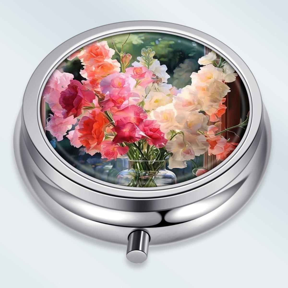 

Portable Pill Box with 3 Compartments, Mini Metal Medicine Organizer Case, Cute Printed Pill Container for Vitamins, Pills, Jewelry, Travel, Daily Use разноцветный