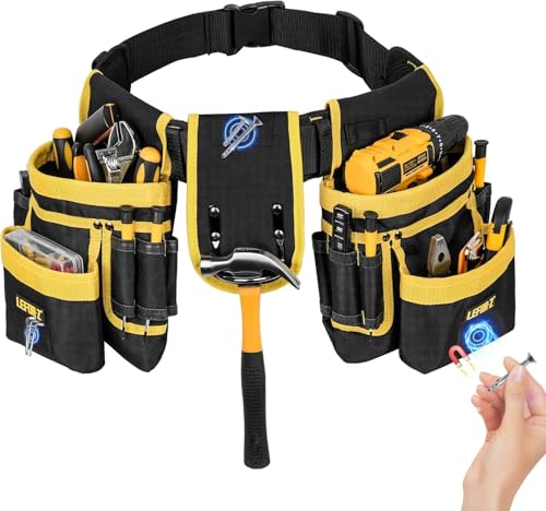 Tool Belt, Waist Tool Set, Work Belt Bag, Tool Belt Pouch, 27 Pockets, Magnetic Suction, Detachable, Adjustable, Heavy-Duty, for Electricians, Carpent