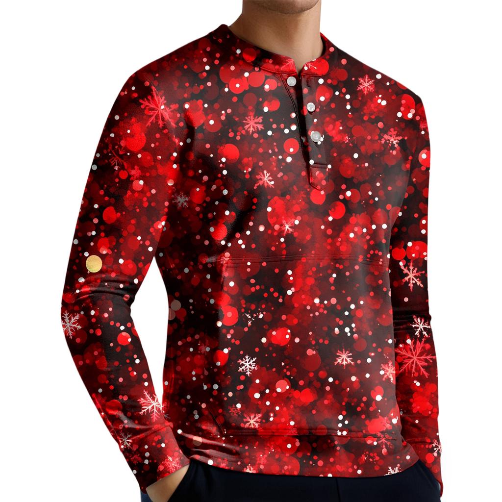 Pánská ležérní mikina na knoflíky, módní potištěná košile s dlouhým rukávem, pulovr