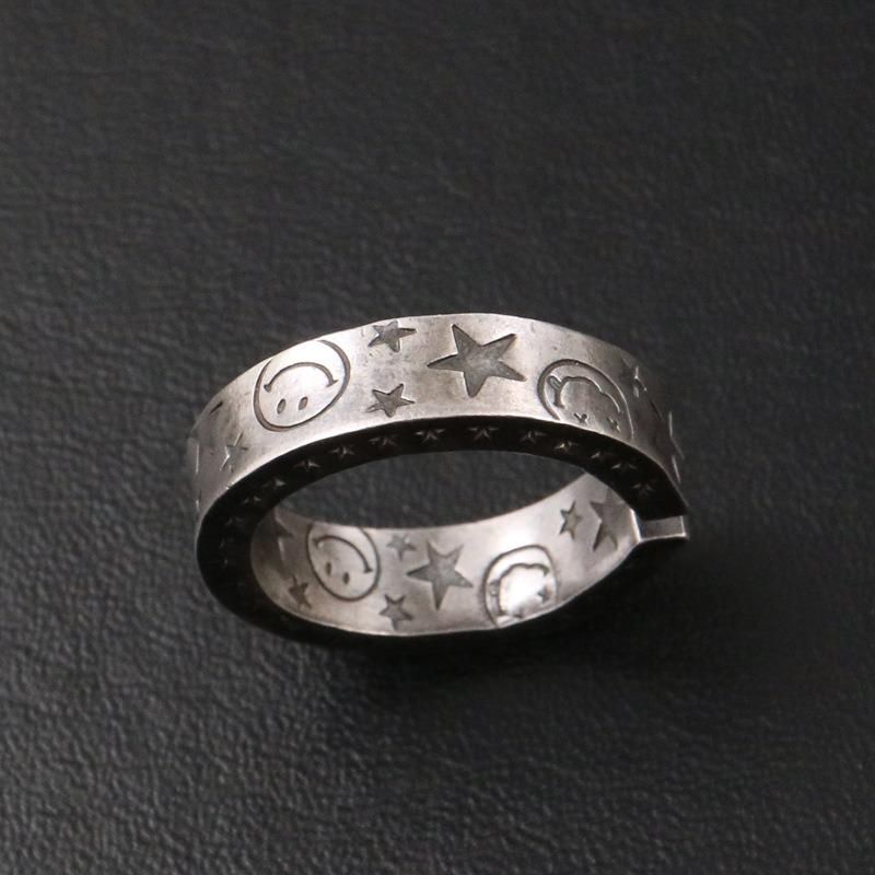 Graffiti star ring for men and women, high-end retro hip-hop smiley face for couples with adjustable hand accessories and gifts