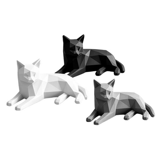 Cat Statues for Home Decor 3D Printed Geometric Figurine, Minimalist Desktop Sculpture Lovers, Polyhedron Art Crafts Office Nordic Style Small Animal