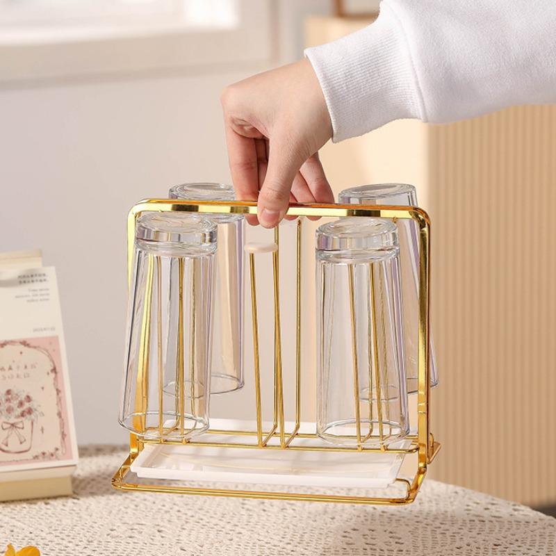 Kitchen Luxury Gold Cup Drying Rack Stand Iron Cup Drainer Holder Tree for Coffee Mug Glasses for Countertop Storage