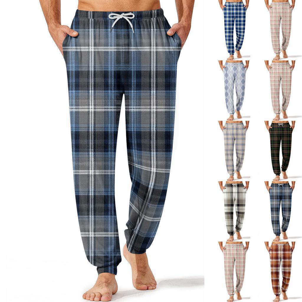 Men's Drawstring Pocket Cuffed Casual Pants Home Sleep Pants