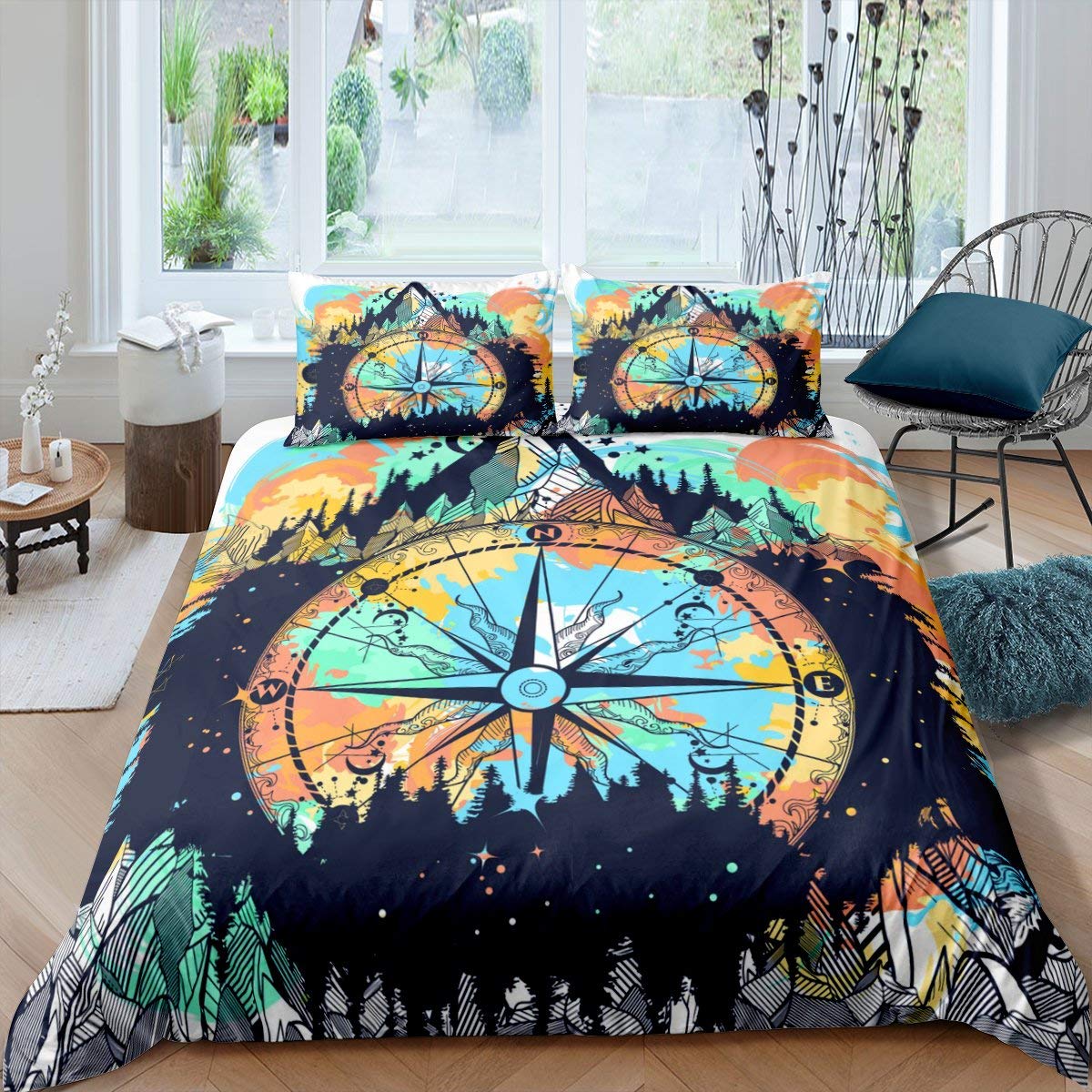 

For Kids Boys Girls Bedding Set - Compass Telescope Duvet Cover Set Navigation Theme Polyester Comforter Cover King Queen Size EU single(135x200cm)