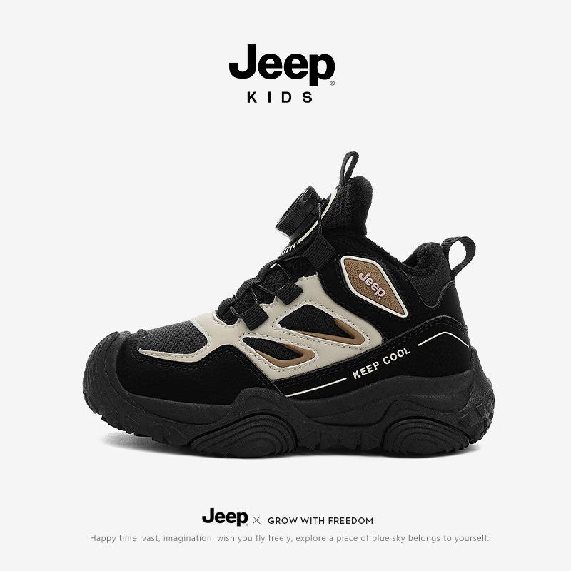 

Детские походные ботинки Jeep 2025 года для улицы, нескользящие, с вращающейся пряжкой - двухслойный хлопок, теплые и повседневные, для мальчиков и девочек 30