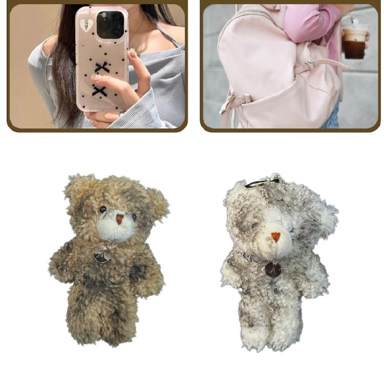 Colorful Dirty Bear Keyring Decoration Plush Animal Charm Keychain Fashionable Key Holder Hanging Toy for Bag Purse