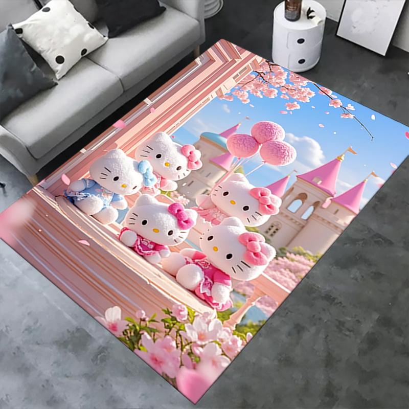 Office Rug Hello Kitty, Castle Anti-Slip Rug, Machine Washable for Living Room, Bedroom, Office, Multiple Sizes, Bedroom Mat, Decorative Mat, Durable