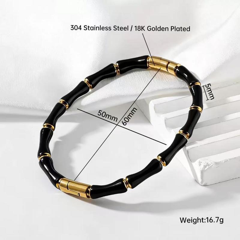 Stylish Colorful Bamboo Joint Bangle Gold Stainless Steel Enamel Resin Bracelet Non-Fading Simple Stainless Steel Bangle Trendy