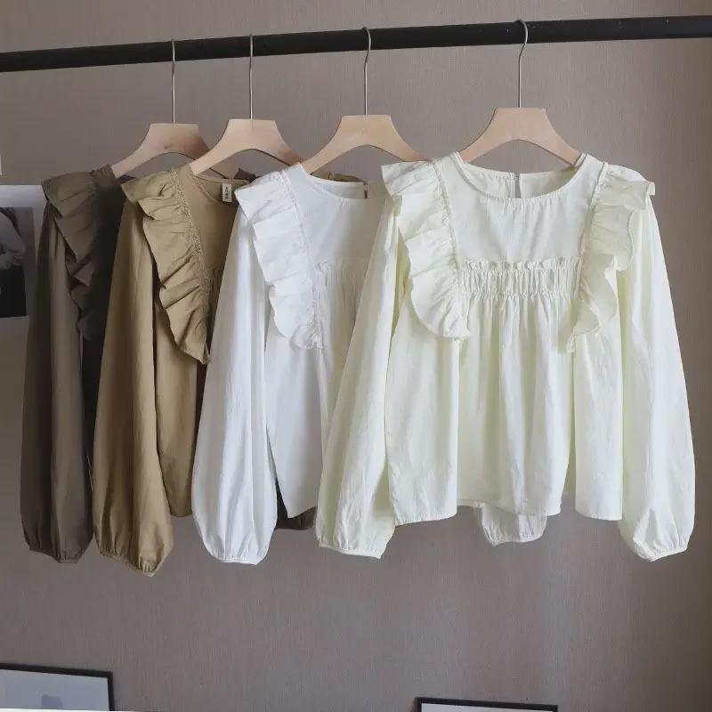 Camisa Elegante de Renda com Manga Longa e Corte Ajustado para Mulheres - Coleção Primavera & Outono