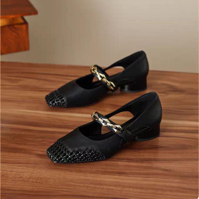 French square head single shoes elegant square head word sandals  summer temperament fashionable hollow breathable