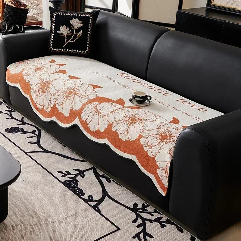 1PC Chenille Sofa Cover for Living Room Black Flower Shaped Sofa Towel Nordic Non Slip Couch Covers L Shaped Sofa Mat Seat Pad