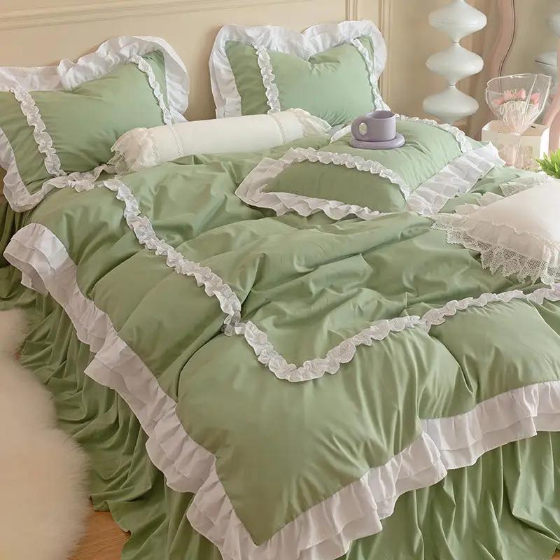 Princess Ruffle Duvet Cover Set Bed Skirt Pillowcase Four Seasons 4pc Beddin Quilt Cover Sheet Double Bed Queen King