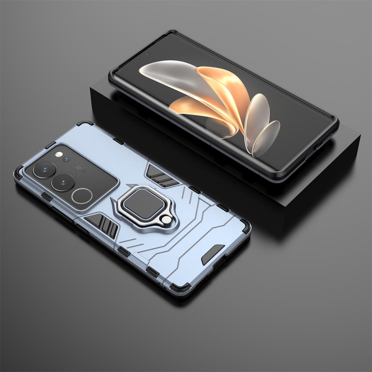 

Для Vivo V29e V 29e 5G V2317 чехол противоударный жесткий чехол-подставка для телефона с кольцом задняя крышка For Vivo V29e 5G темно-синий