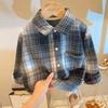 2024 Retro Autumn Korean Style Turn-Down Collar Shirt for Boys and Girls, Fashionable Children's Clothing
