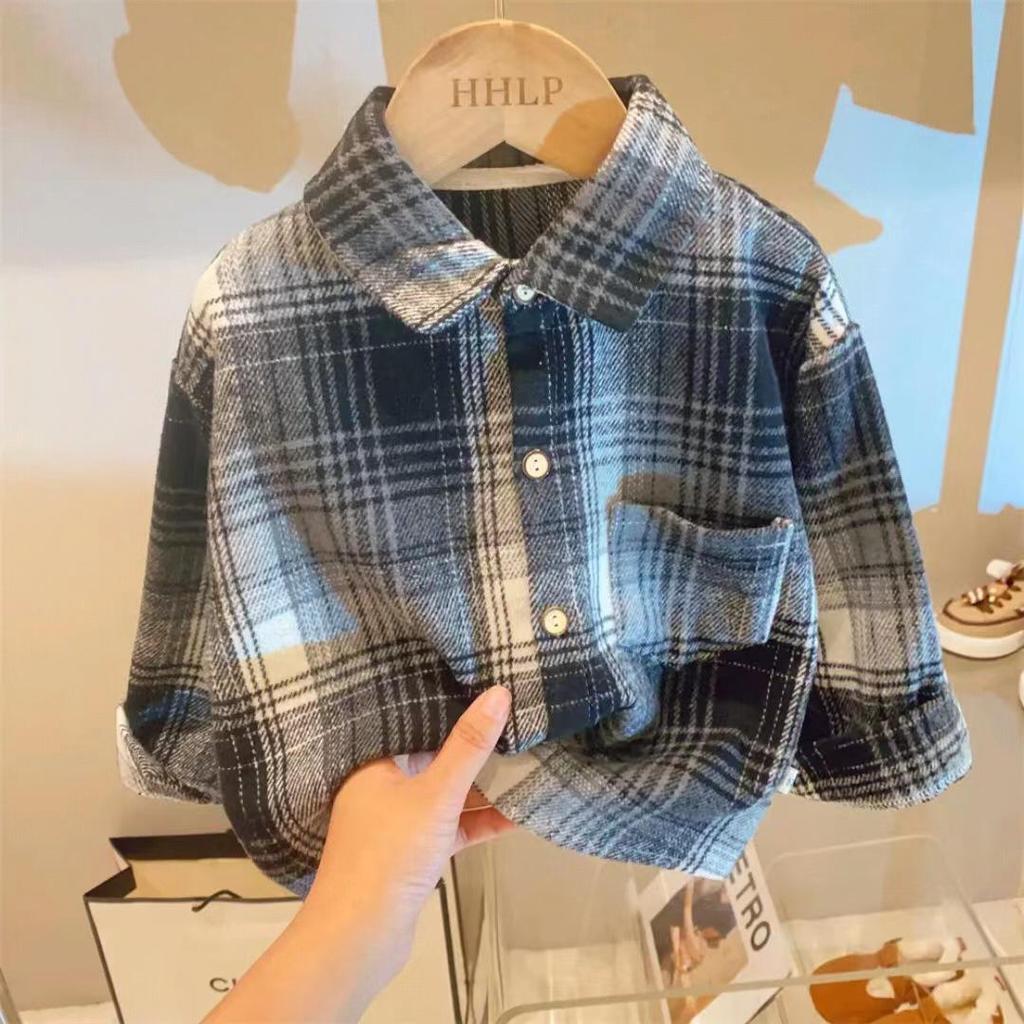 2024 Retro Autumn Korean Style Turn-Down Collar Shirt for Boys and Girls, Fashionable Children's Clothing