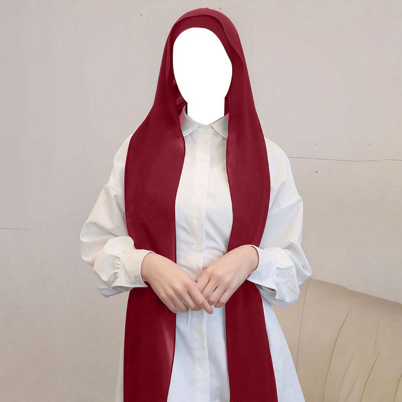 Neues Chiffon-Kopftuch mit Falten und Kordelzug, Set mit einfarbigem Perlen-Chiffon-Kopftuch und gefaltetem Unterkappenset