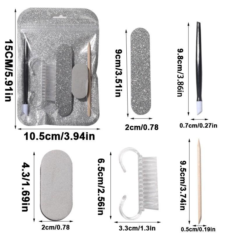 6Pcs Mini Manicure Set Nail File Buffer Separator Brush Pedicure Tools Kit With Pouch