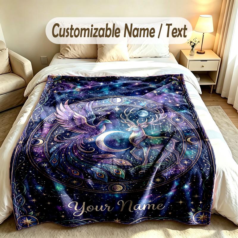 Dragon Phoenix Theme Soft Blanket Personalized Custom Name Text Print Warm Blanket Home Sofa Bedroom Decor