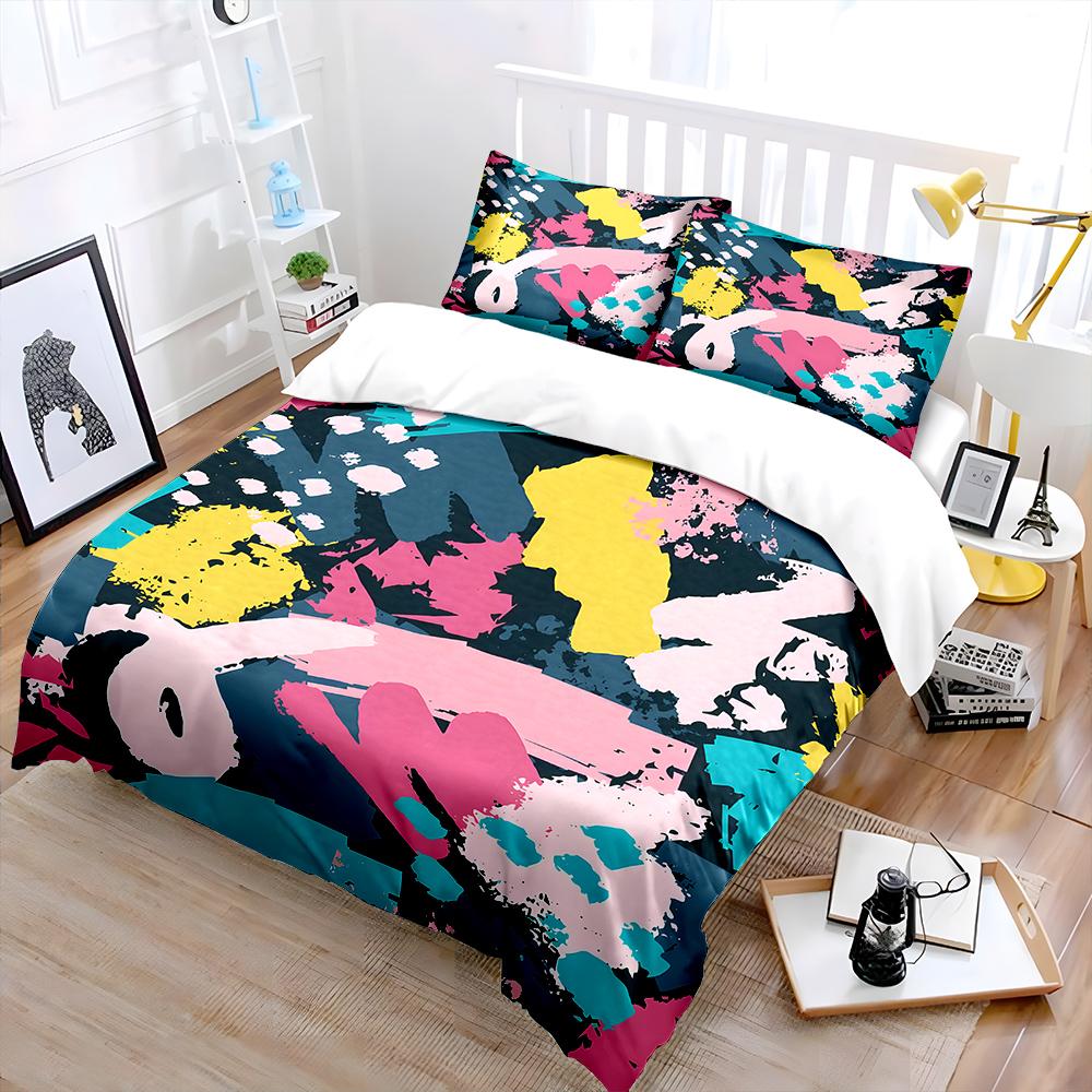 Abstract Colorful Graffiti Art Design Print Soft Comfortable Duvet Cover Bedding Set Included 1*Duvet Cover 2*Pillowcases