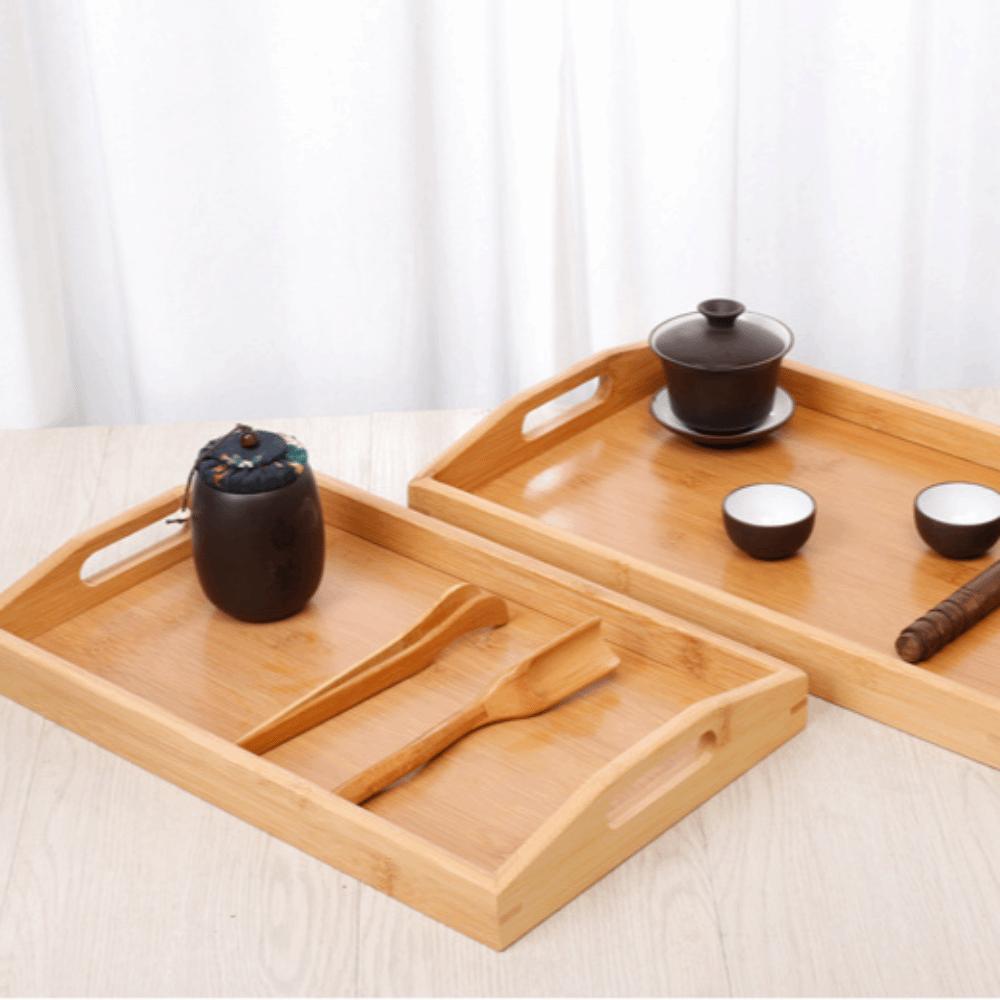 Aesthetic Bamboo Serving Tray with Handles Coffee Tea Tray Durable Food Storage Tray Cooking