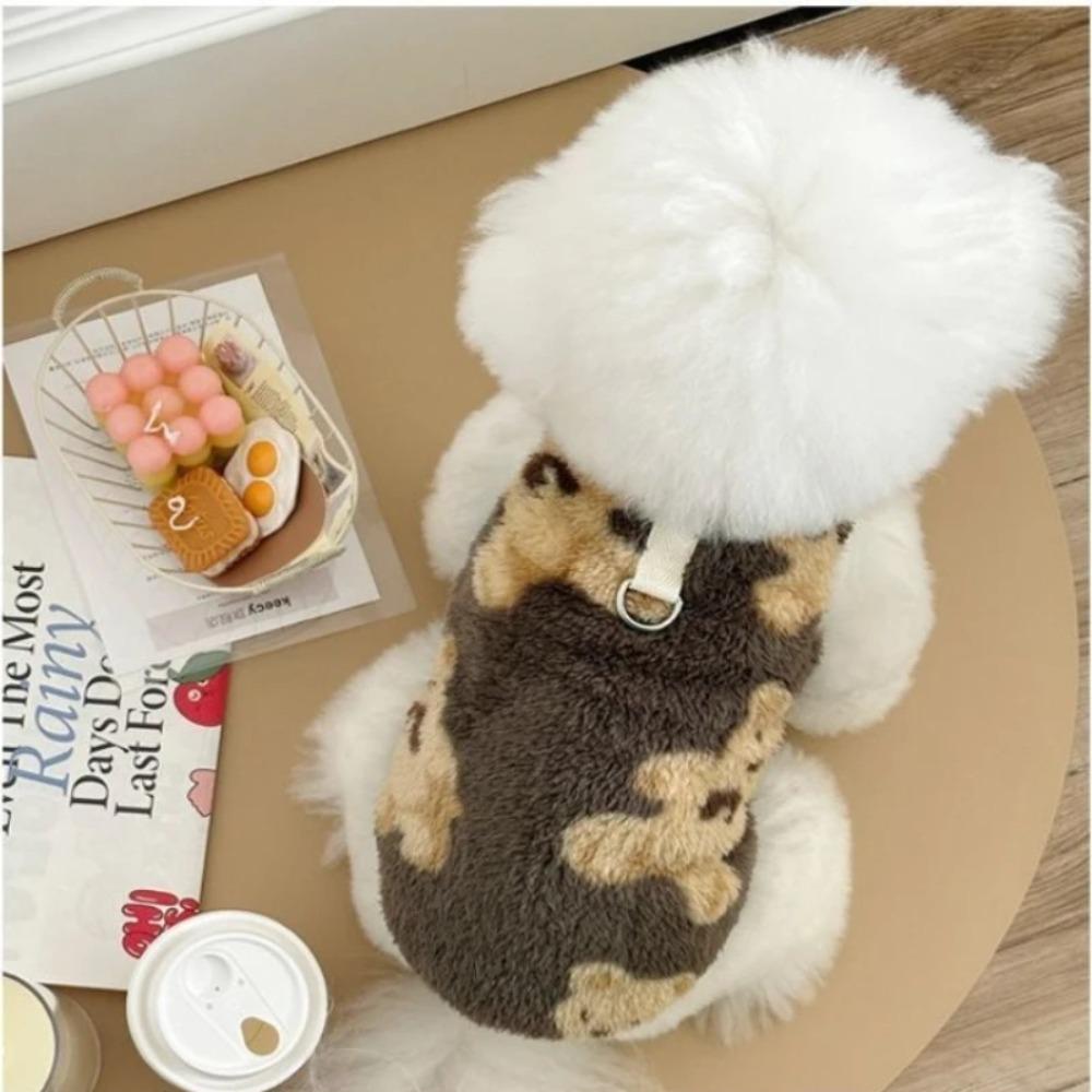 Pet Vest Flannel Dog Cat Clothing, Autumn Winter Warm Bear Print Two-legged Pajamas Design,For Small Dogs Cats Indoor Loungewear