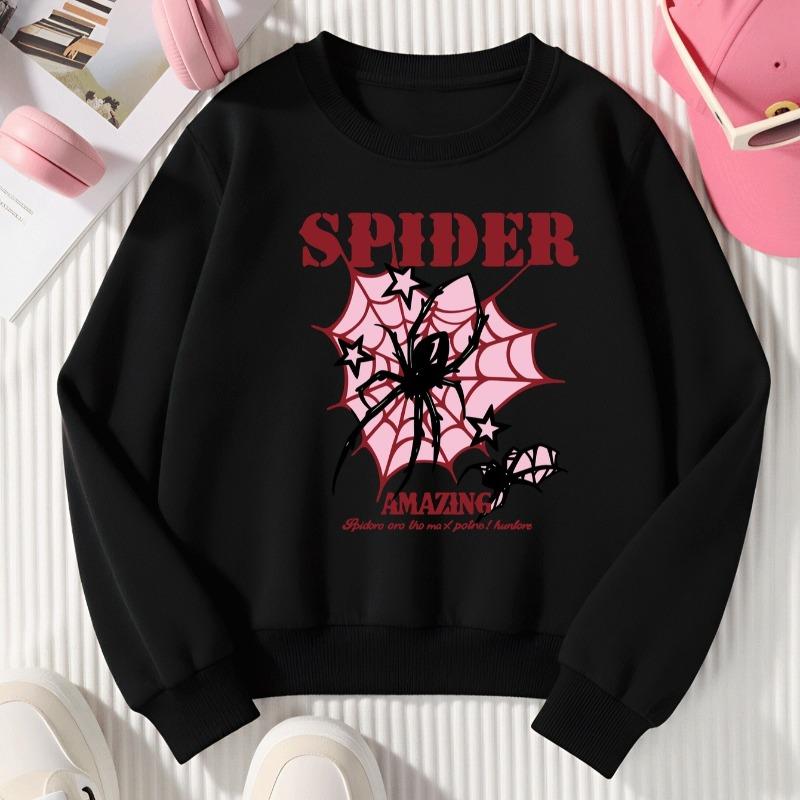 Kids Crewneck Long Sleeve Sweatshirt,Trendy Spider Web & Star Print 110