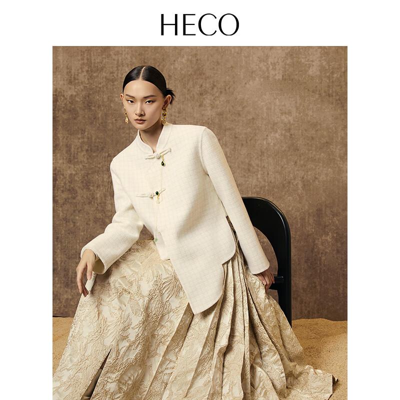 HECO Runyu New Chinese Style Waffle Wool Blend Short Jacket