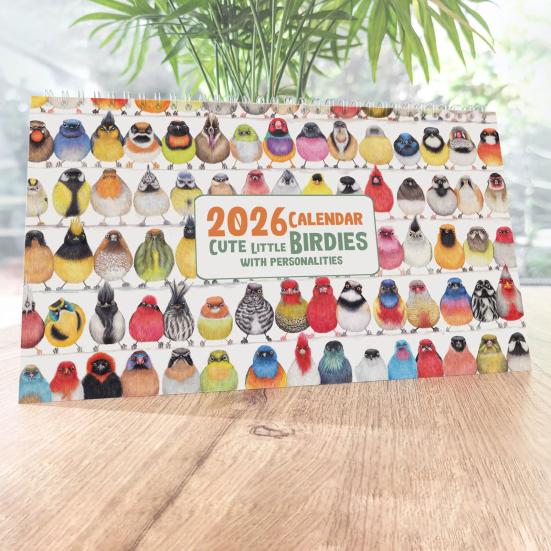 Cute Little Birdies Wall Calendar 2026 Illustrated Monthly Art Calendar Home Office Decor with Large Grids