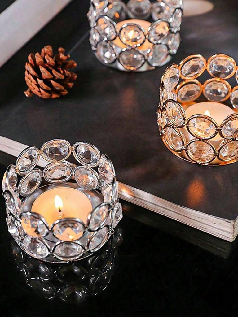 Crystal Tealight Candle Lantern Holders Candlesticks For Valentine's Day Wedding Party Gold Silver Candlesticks Dinner Table Hom