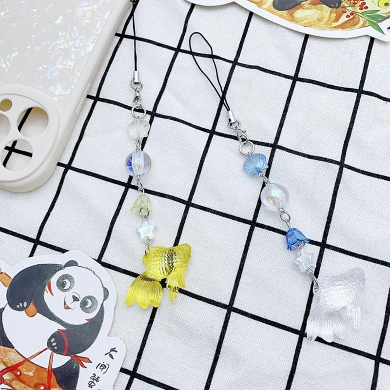 Cute Fish Phone Charm Fashion Bubble Beaded Keychain for Girls Women Phone Strap Backpack Decor Keyring Jewelry Gift