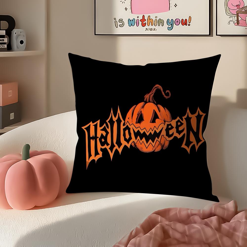 Halloween Witch Hat Skull Cushion Cover Pillowcase Short Plush Invisible zipper Room Sofa Cushion Cover