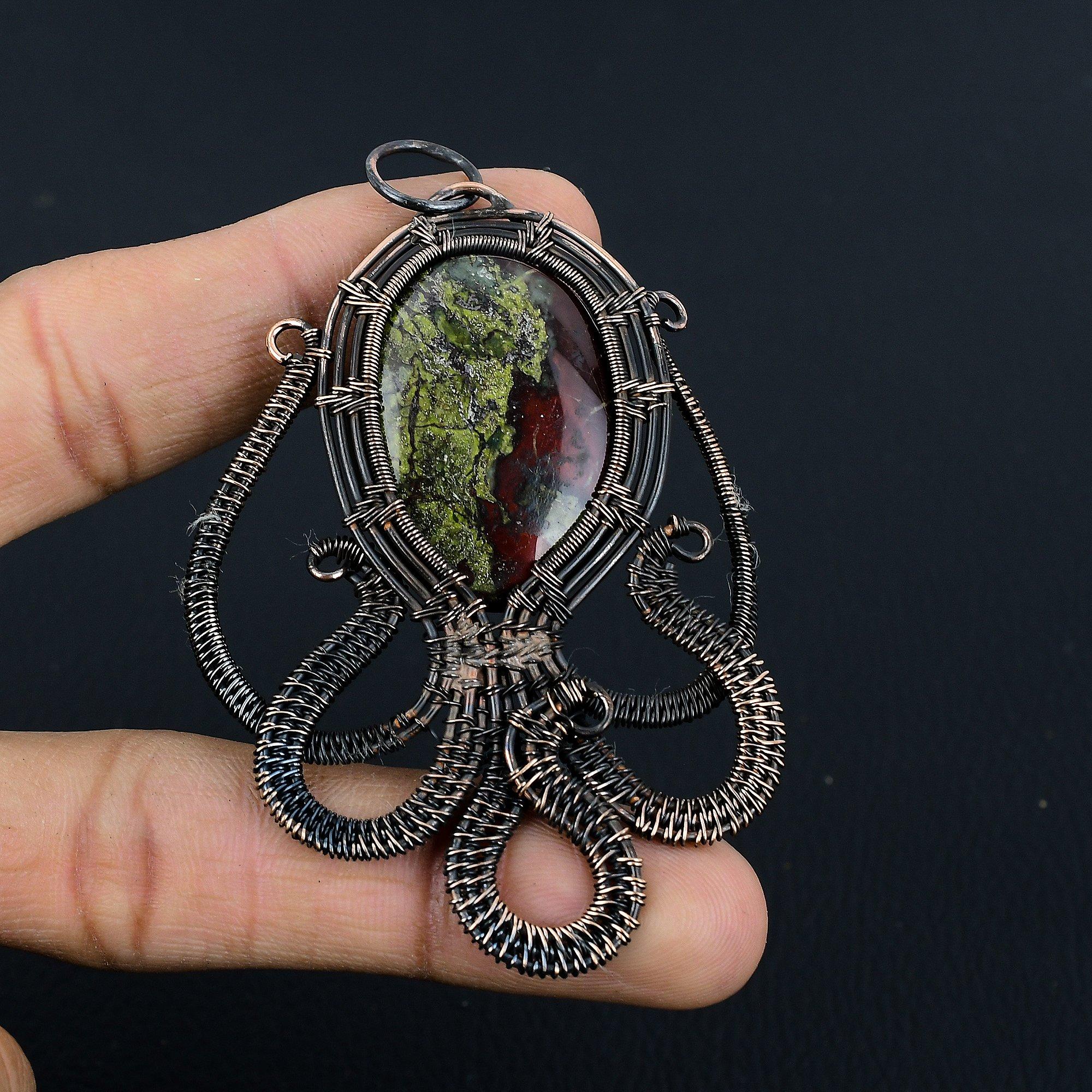 

Dragon Blood Jasper Pendant Gemstone Jewelry, 999 Copper Wire Wrapped Pendant, Gift For Women Handmade Pendant 2.55 Inches