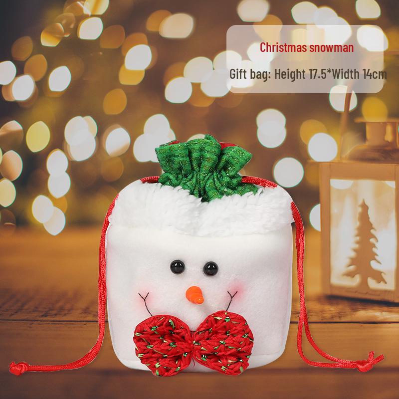 Cross-border Christmas Flannel Apple Drawstring Gift Bag with Bow - Cartoon Candy Bag for Kids