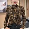 Autumn/Winter Leopard Print Tummy-Concealing Long Sleeve Top for Middle-Aged & Elderly Moms