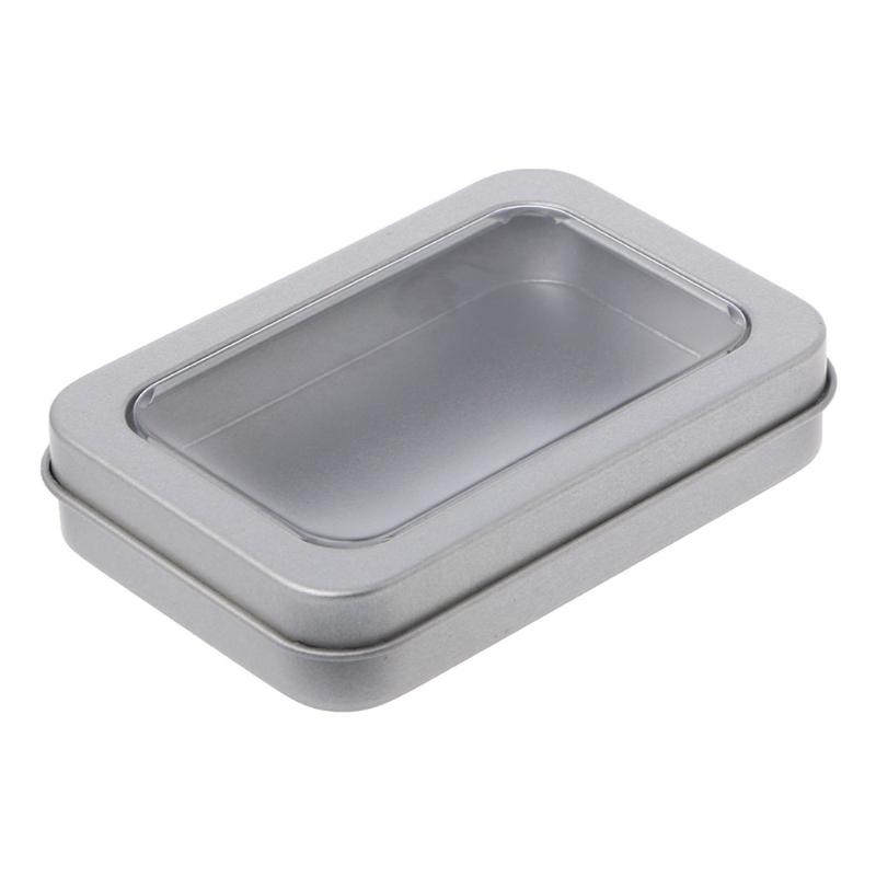 

Clear Window Top Metal Box Silver Blank Storage Case Crafts Survival M68E