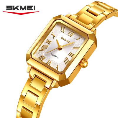 SKMEI 2582 Quartz Watches for Woman Elegant Design Watch Rectangle Dial Waterproof Steel Strap Business Ladies Wristwatch Gifts