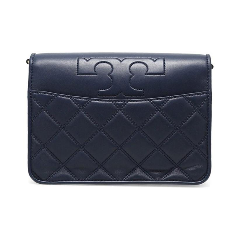 Tory Burch Fleming Quilted Leather Plaid Flap Shoulder Crossbody Bag Medium Women Bags Dark-Blue 73125-403