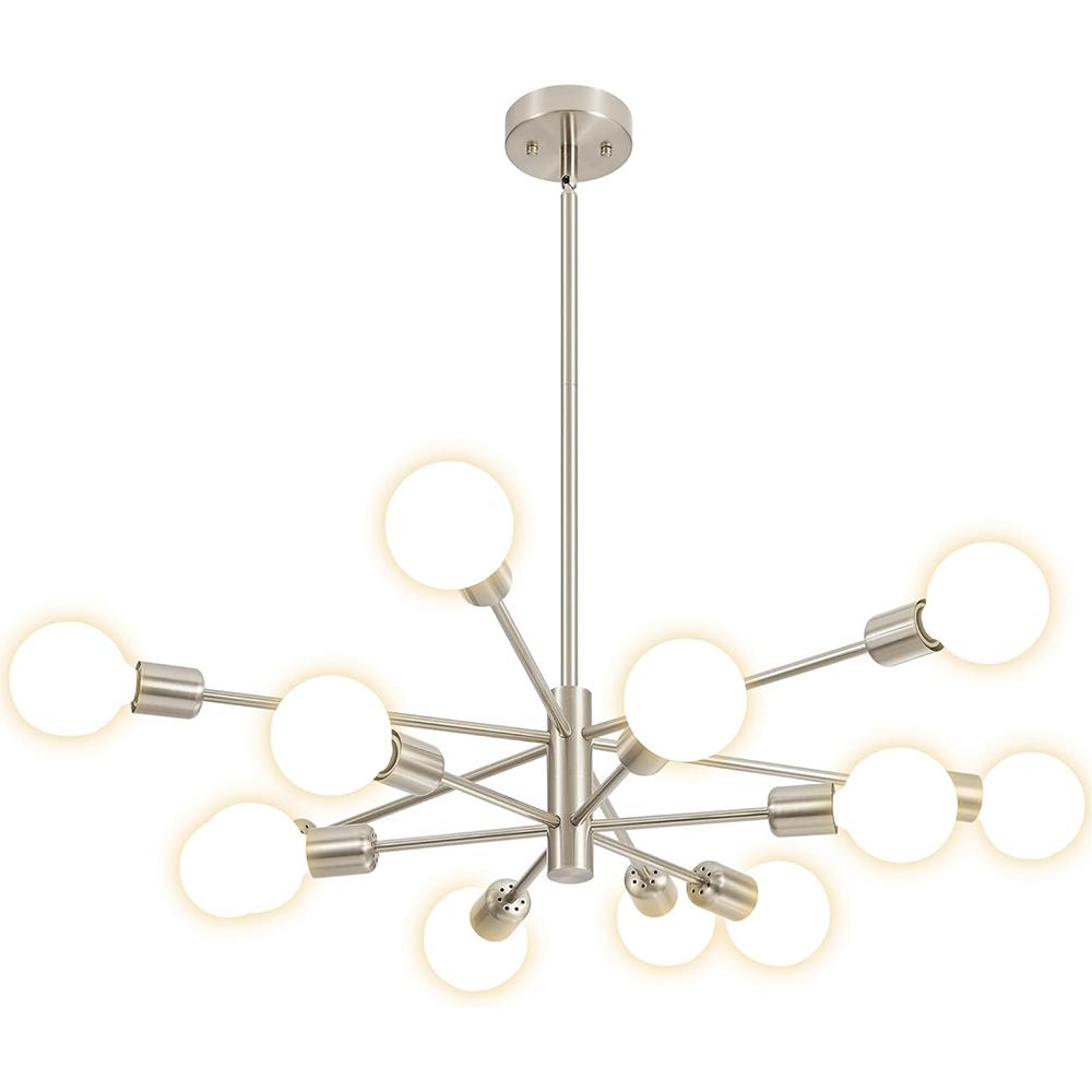 Modern Sputnik Chandeliers Light, 12-Light Chrome Chandeliers for Dining Room, Height Adjustable Ceiling Lights Farmhouse Chandelier for Kitchen