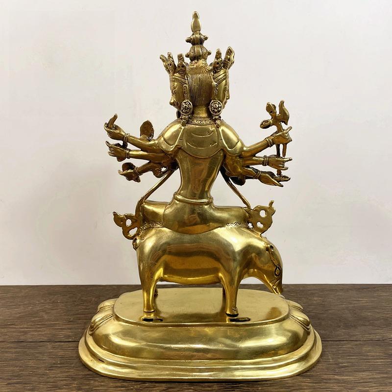 Feng Shui High Quality Copper Gold Painted Three Faces Riding Pig Buddha Mother Bodhisattva Decor