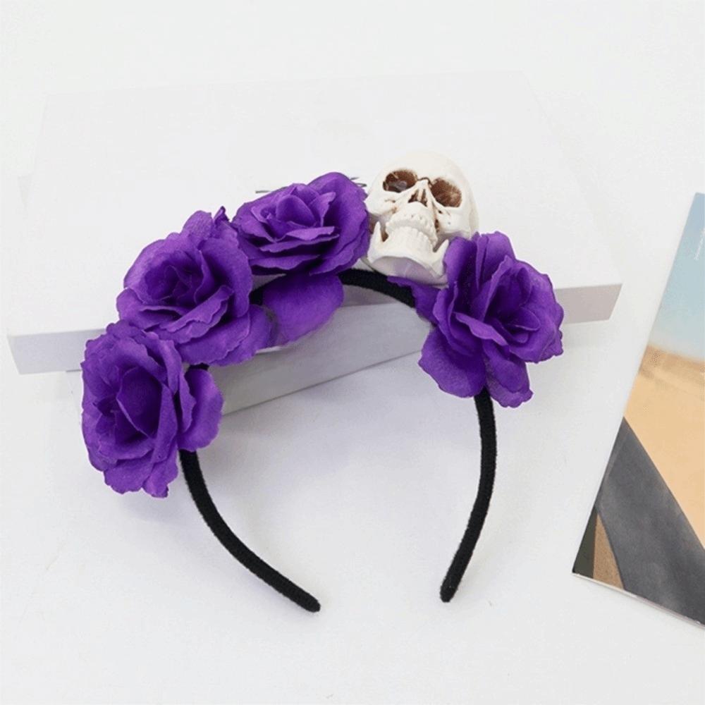 Halloween Decor Skull Head Headband Simulation Flower Gothic Flower Hairband  Party