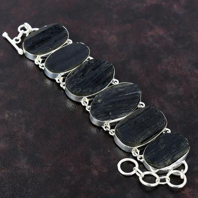 Black Tourmaline Rough Bracelet Natural Gemstone Bracelet 925 Sterling Silver Bracelet Adjustable Chain Bracelet Handmade Jewelry For Gift