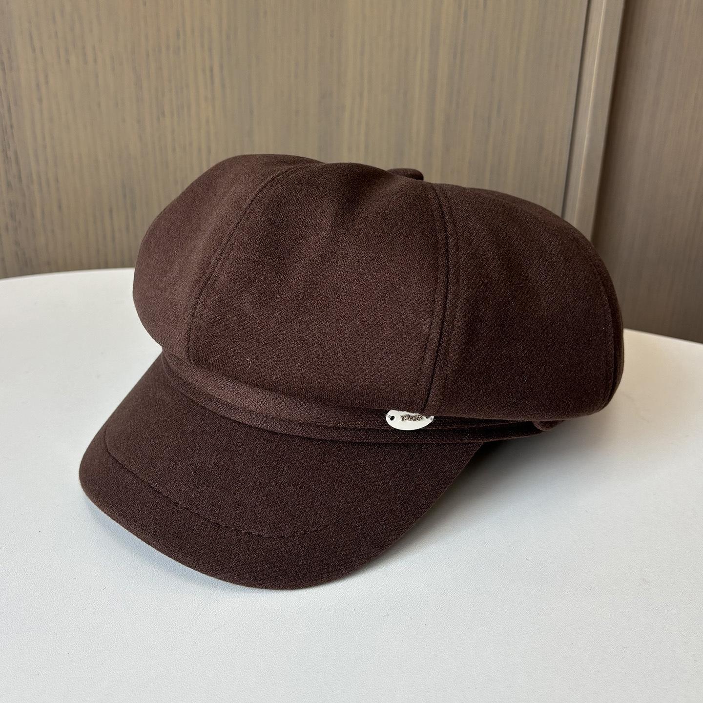 

Outdoor Casual Warm Cap Women S Face Newsboy Hat Versatile British Retro Octagonal Hat M（56-58cm） кавовий