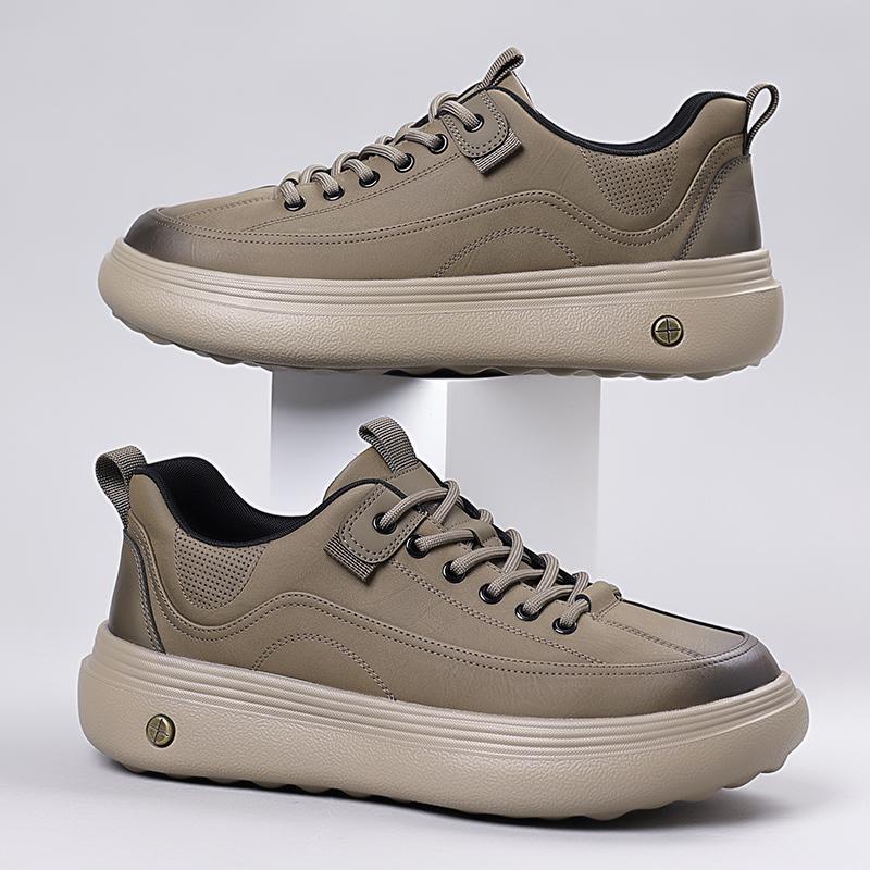 New Men's Solid-Colored Thick-Soled Casual Shoe For Autumn Winter Comfortable Lace-Up Walking Shoe Soft-Soled Outdoor Flat Shoes